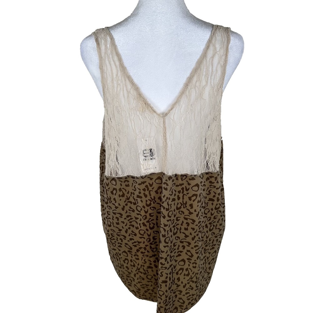 NWT‎ Mystree Velvet Tank Women XL Taupe Leo Leopard Print Lace Trim Boho Chic - Picture 2 of 8